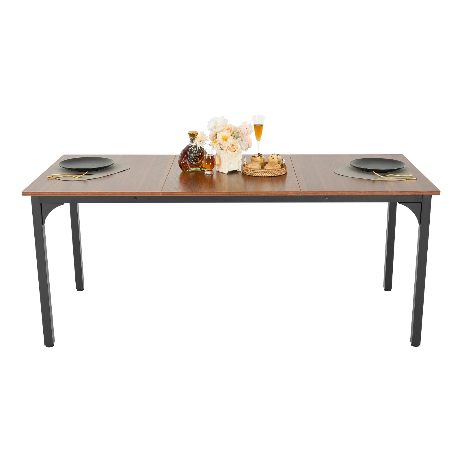 71in Rectangle Dining Table Wood Kitchen Table For 6-8 Person Brown (Only Table)_voghion.com